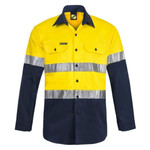 Mens Hi Vis Two Tone Long Sleeve Cotton Drill Shirt 