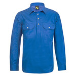Mens Lightweight Long Sleeve Half Placket Cotton Drill Shirt With Contrast Buttons